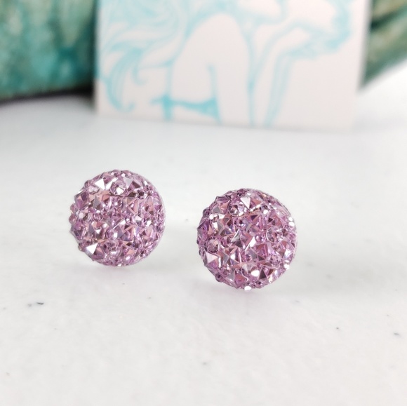 Lavender Acrylic Druzy Stud Earrings - Picture 1 of 7
